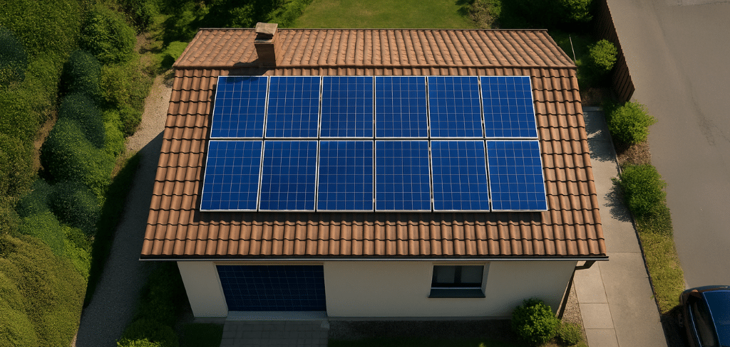 maison qui a des panneaux solaires sur le toit