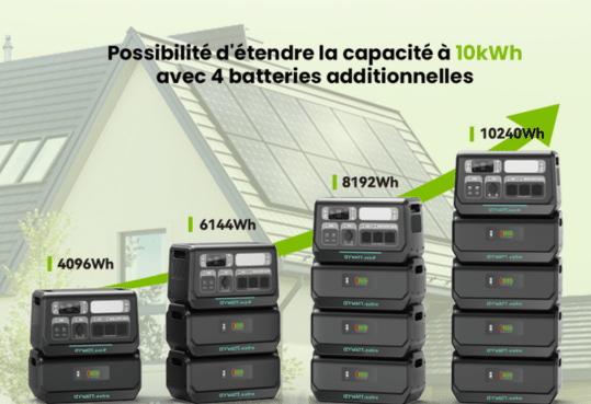 empilement de batterie IZYWATT-ECO, montre comment augmenter au mieux son autonomie, 10kWh avec 4 batteries additionnelles